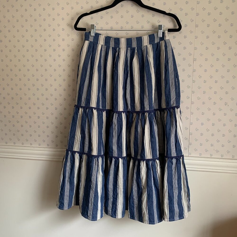 Weekend Max Mara Baruffa Linen Cotton Striped Tired Midi Skirt Like New